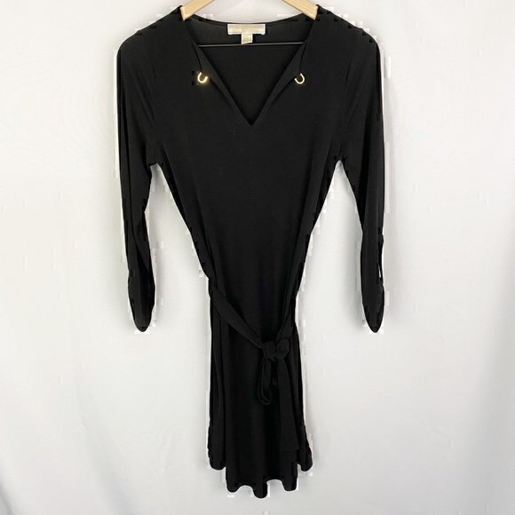 MICHAEL Michael Kors Dresses & Skirts - Michael Michael‎ Kors Roll Tab Long Sleeve Belted Shift Dress Black Extra Small